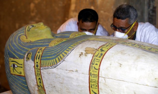 The first sarcophagus found in the tomb.