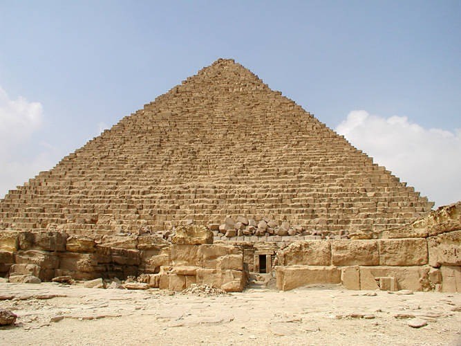 The East face of Menkaures Pyramid viewed from the Mortuary Temple.