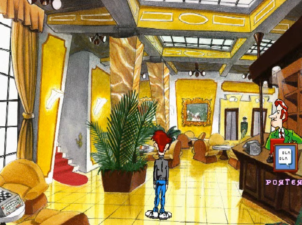 The Big Red Adventure: you are in the hotel lobby. Give the key to the porter.