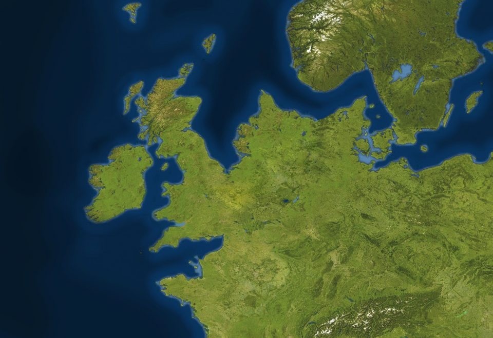 Reconstruction of north-western Europe as it would have appeared from a satellite around 10,000 BC