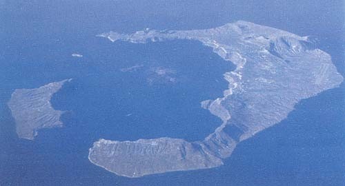 The Santorini island in the Aegean Sea