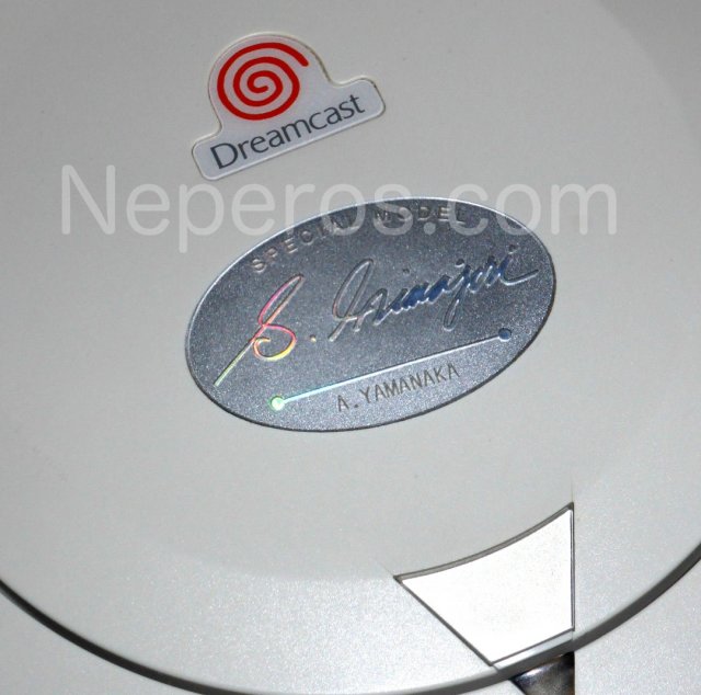 A Sega Dreamcast Partners console with the name A. Yamanaka engraved under the SEGA president name S