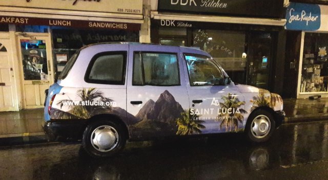 Advertising on taxis in London: Saint Lucia.