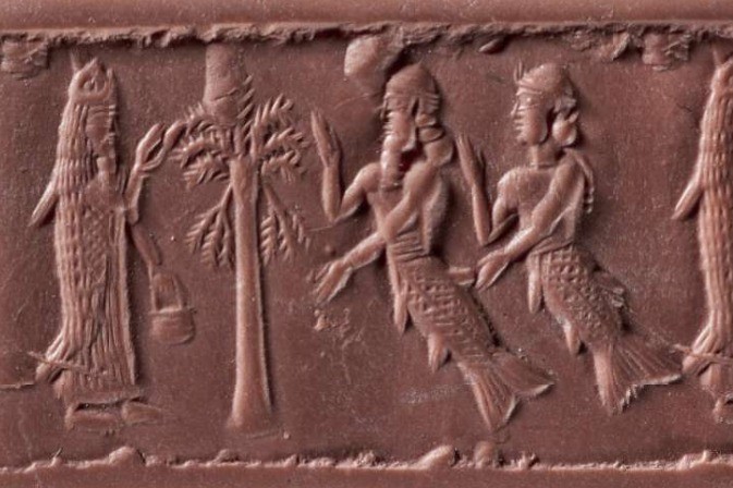 Babylonian seal depicting some fish men (about 7th century BC).
