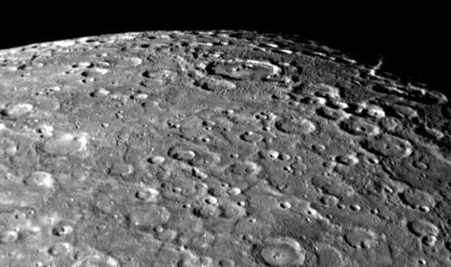 Surface of the Mercury's planet. Close examination reveals that Mercury's surface is similar to that