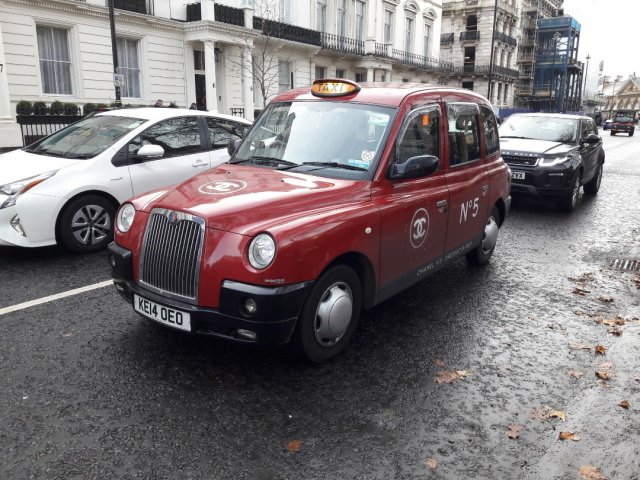 Advertising on taxis in London: Channel No 5.
