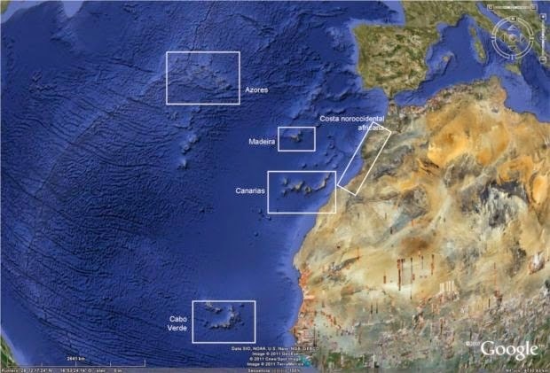 The Macaronesia is a region in the Atlantic Ocean near northwest Africa. Image from Google maps.