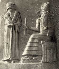 King Hammurabi receives laws from Shamash, god of the Sun