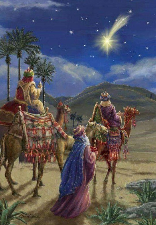The three biblical Magi, guided by the star, arrived in Bethlehem at the place where Jesus was born