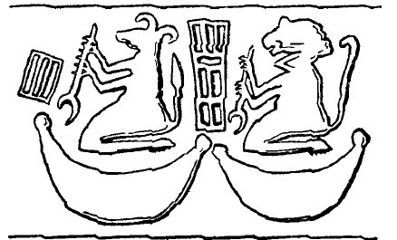Thor/Andvara being upset by Loki (the Lion-Wolf) on Elamite seal, c.3000 BC. The Sumerian word s