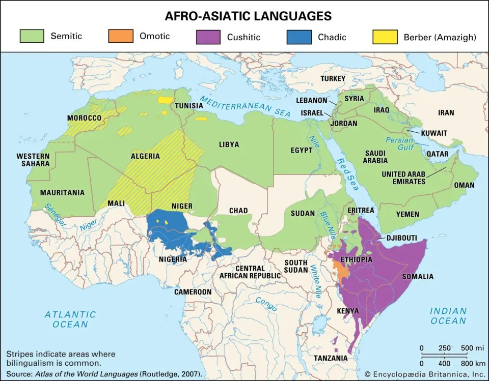 Modern distribution of Afroasiatic languages.