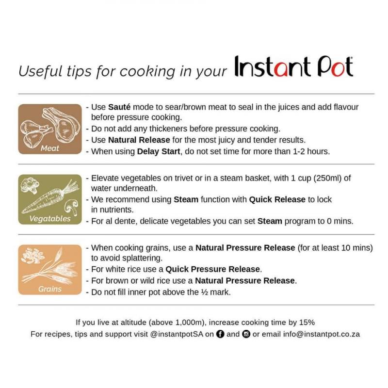 Instant pot times for cooking