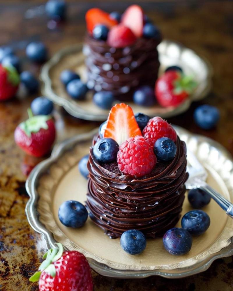 Mini Double Chocolate Berry Cakes 🍫🍓
