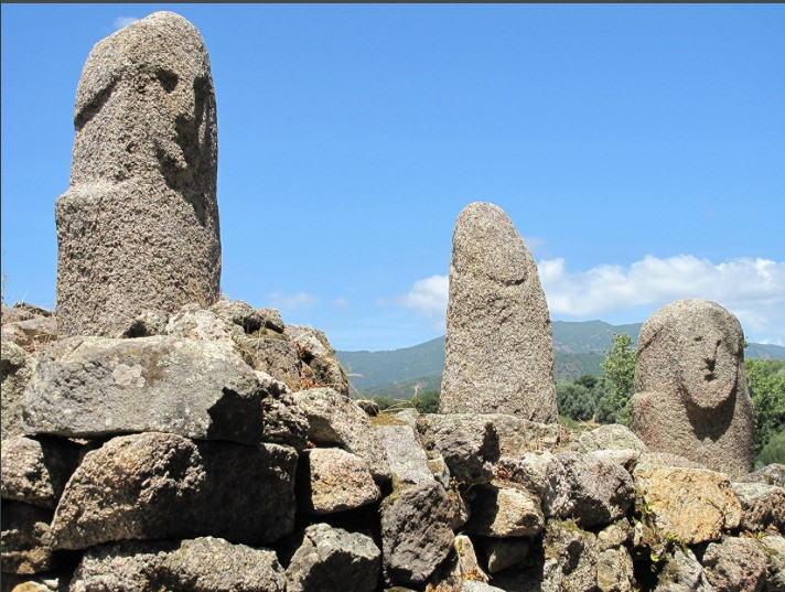 Menhirs carved by an unidentified clan in the ancient site of Filitosa in Corsica.
