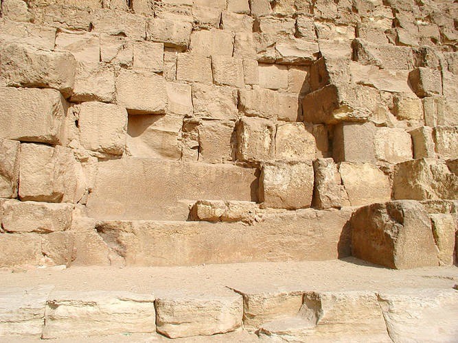 Core blocks on the South face of the Great Pyramid.