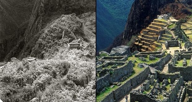 Comparison of Machu Picchu: Photo taken before and after the discovery.