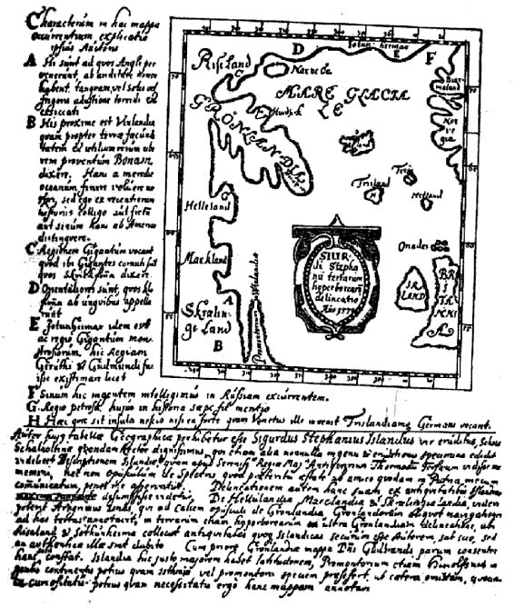 Map of the travels to Vinland drawn up around 1570 by Sigurd Stefansson, rector of the school of Ska