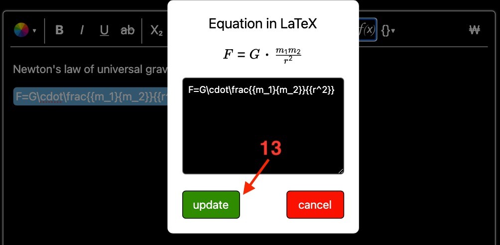 How to write mathematical equations using LaTeX in Neperos