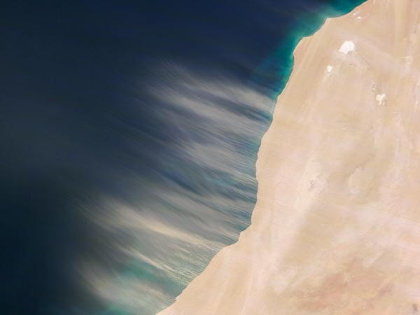 Saharan sandstorm towards the Atlantic Ocean photographed by satellite