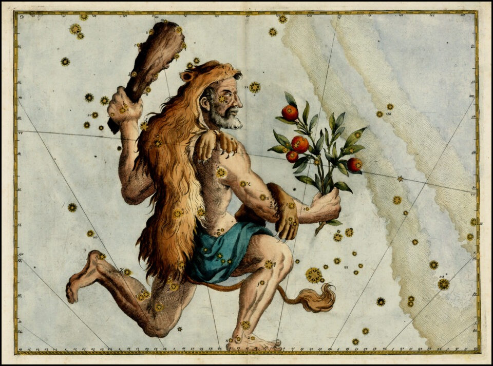The constellation Hercules in an illustration from Johann Bayer's Uranometria (1603).
