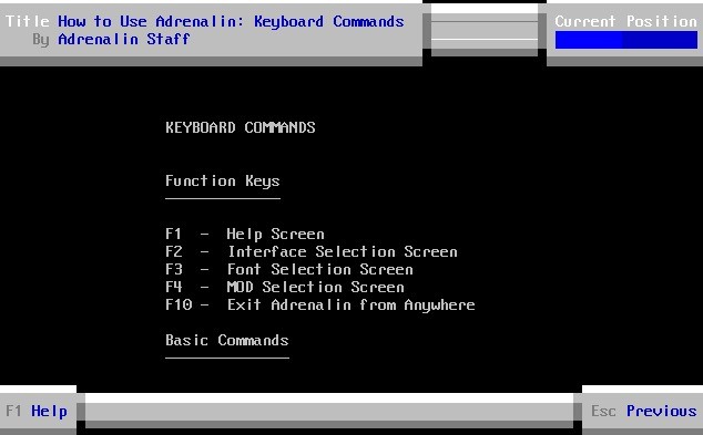 How to Use Adrenalin: Keyboard Commands