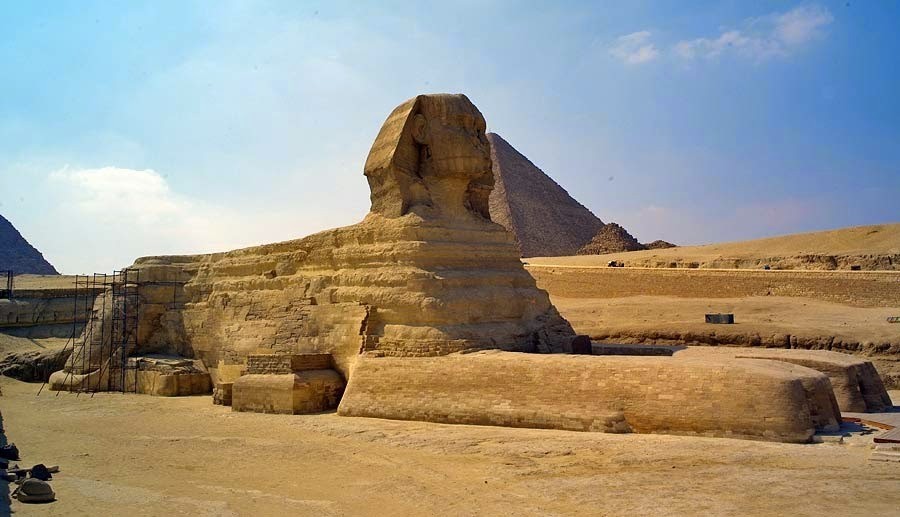Egypt: The Sphinx of Giza has a large hole in its head