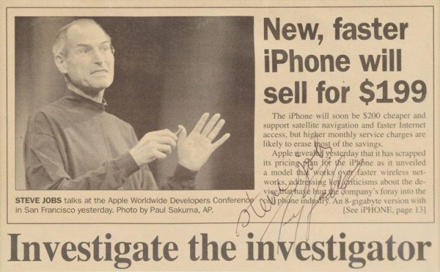 News paper article signed by Steve Jobs and Tony Fadell.