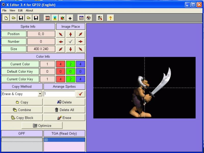 sprite editor for GP32 with an image loaded