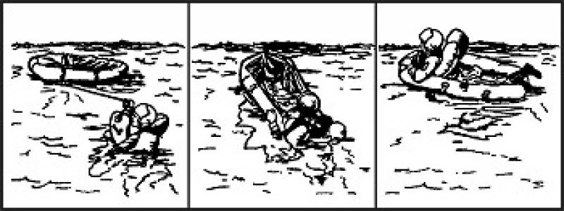 /* Figure 16-9. Boarding the One-Man Raft */