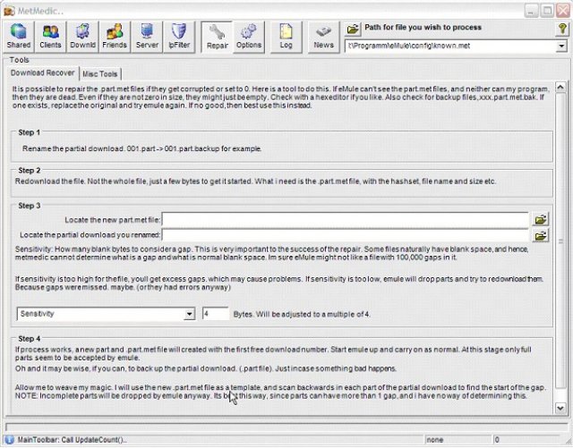 eMule: Guida al recupero dei files corrotti con MetMedic