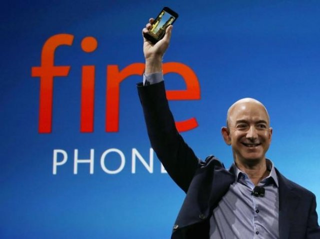 Jeff Bezos presents the Amazon's Fire Phone in 2014.