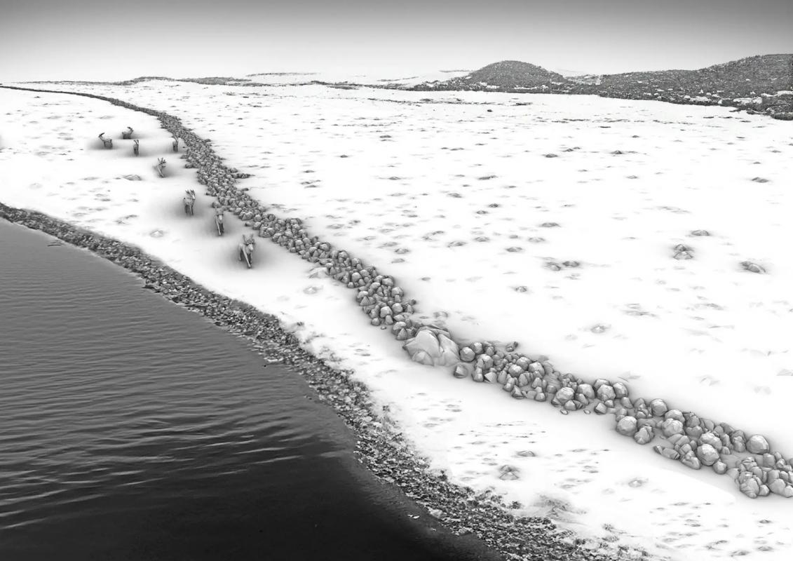 Reconstruction of the Blinkerwall from the geophysical data. The wall ran parallel to a lake shore. 