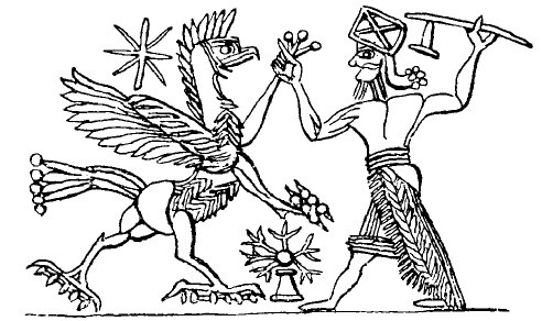 Adam/Thor as Andara slaying the Dragon from Hittite seal, c. 2500 BC. <br>Note the sun cross on 