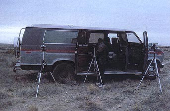 Setting up the earth lights observation station on Mitchell's Flat, Marfa, Texas.