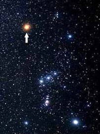 The position of Betelgeuse in the constellation Orion is indicated by the arrow.