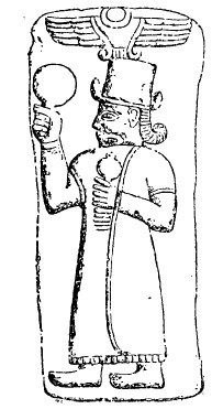 Hittite stele showing Ar-Thor/Ar-Tur with winged sun-disc emblem carrying away the Grail as desc