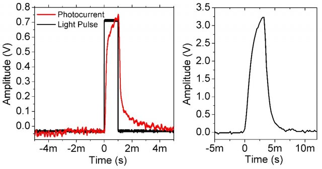 Fig. 5. Digital board output response to (a) 1 ms green light pulse at 50 nW cm/sup-2sup/ and to (b)