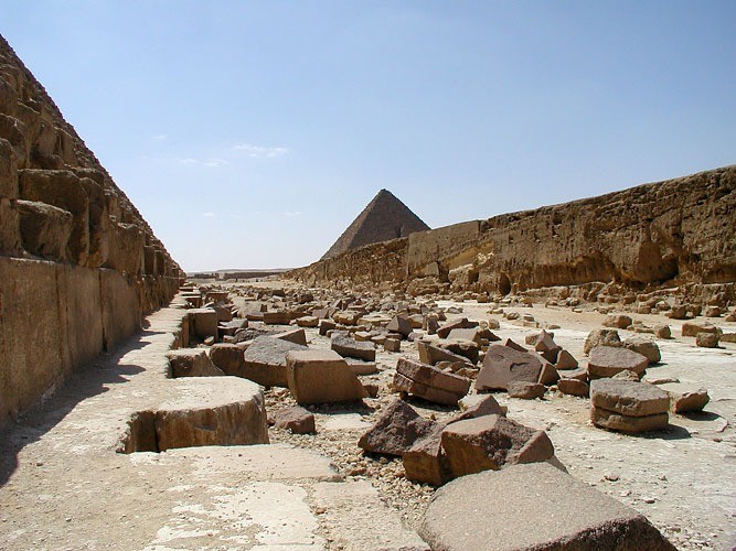 To produce a flat base for the Khafre Pyramid the builders had to cut into the plateau to a depth of