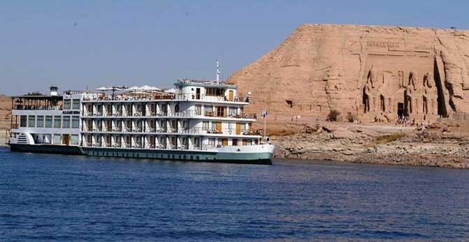 Modern boat crossing the Nile's river